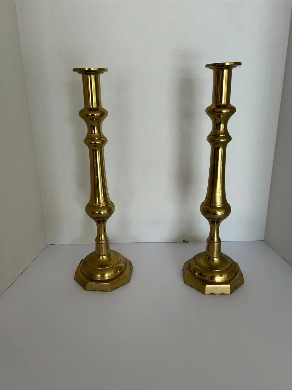 Pair of English late 19th century solid Brass Candlesticks
